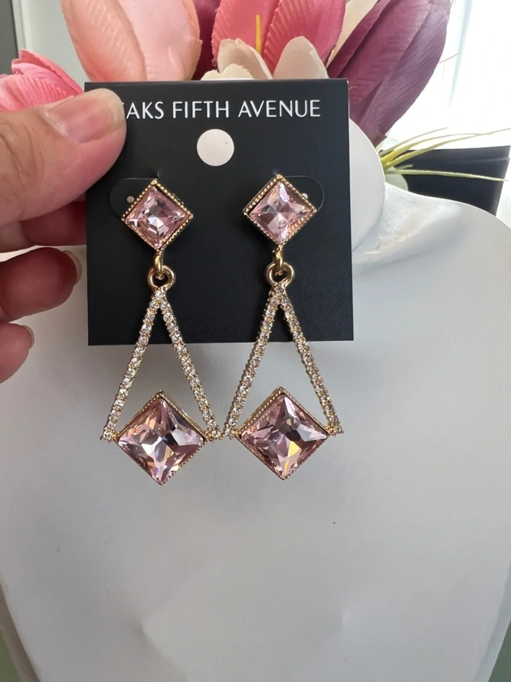 Saks Fifth Avenue Gold/Pink Diamond Shape Earrings - Picture 5 of 7